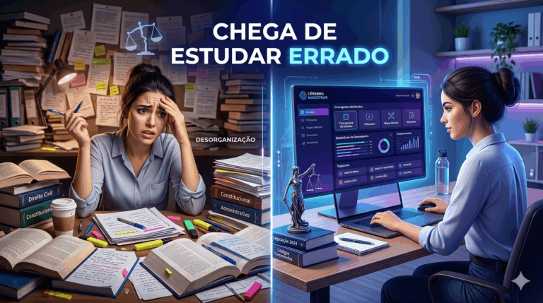 Chega de estudar errado para concurso público: o Cérebro Magistrar unifica sua preparação objetiva e discursiva