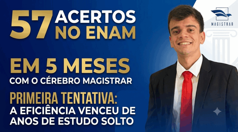 Primeira tentativa, 57 acertos no ENAM: como cinco meses bem planejados venceram anos de estudo solto
